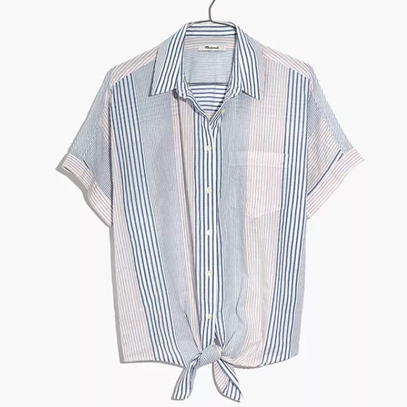 Madewell Short-Sleeve Tie-Front Shirt in Rawley Stripe - Picture 1 of 7